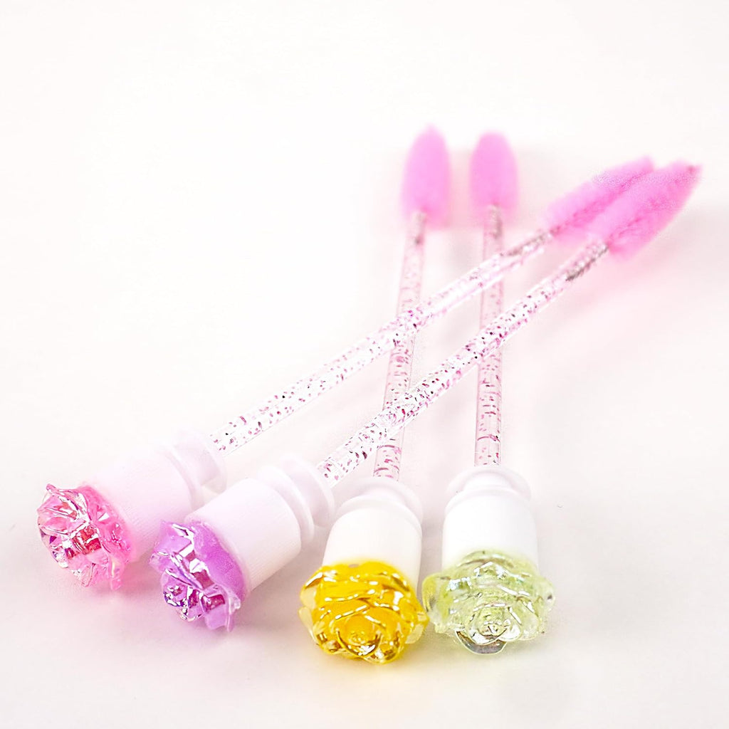 i-Laesh 10Pcs Diamond Disposable Mascara Wands with Tube - Spoolies for Eyelash Extensions, Cleaning & Brow Makeup - Multi-Color Applicator Set (3D Rose)