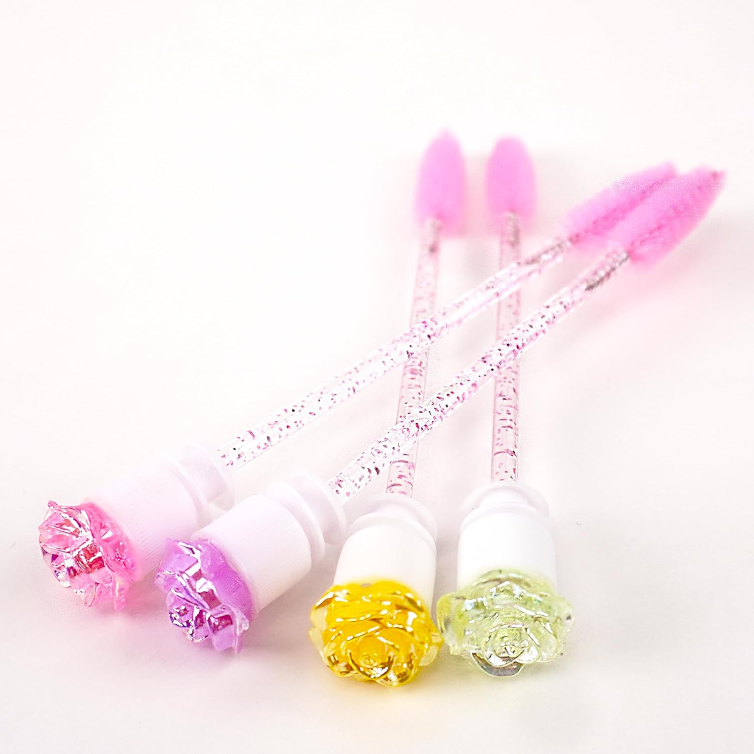 i-Laesh 10Pcs Diamond Disposable Mascara Wands with Tube - Spoolies for Eyelash Extensions, Cleaning & Brow Makeup - Multi-Color Applicator Set (3D Rose)