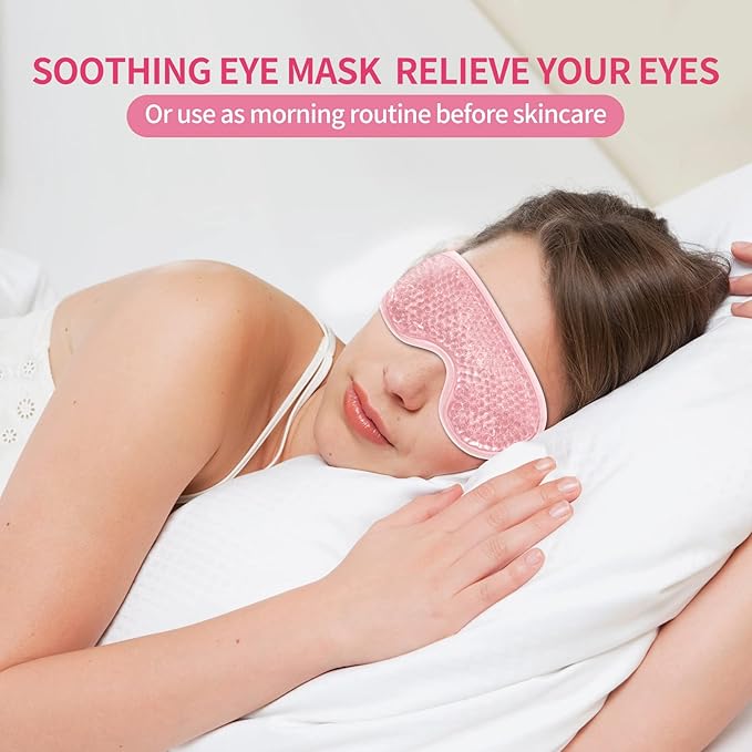 2PCS Reusable Hot Cold Therapy Gel Eye Mask for Puffiness, Dark Circles, Eye Bags, Dry Eyes, Headaches, Migraines, Stress Relief - Cooling Gel Bead Compress (Pink)