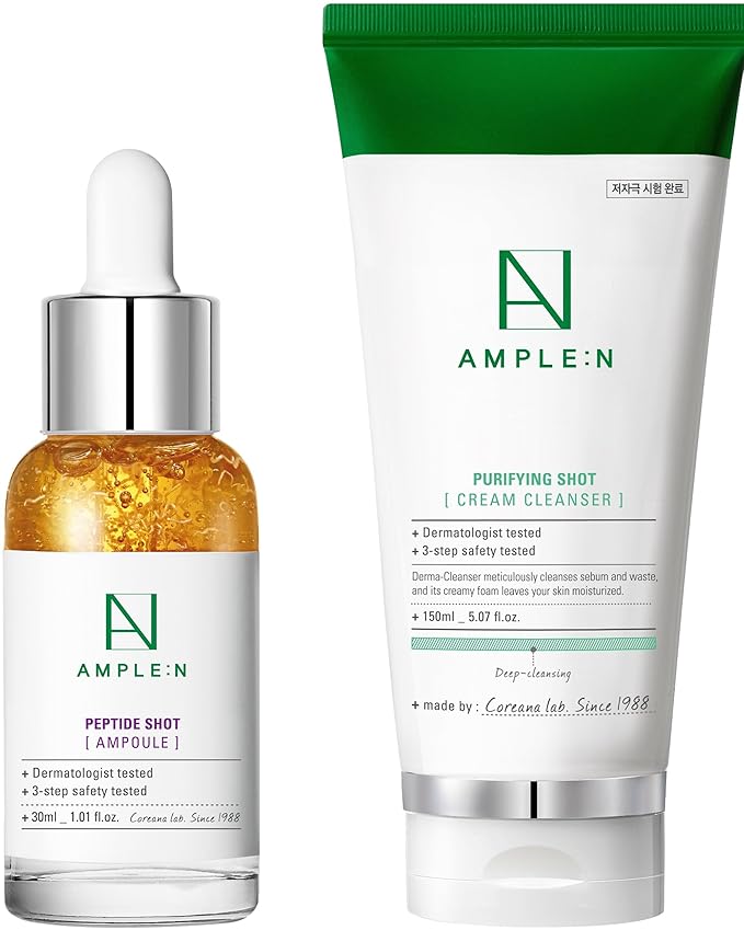 CORÉANA AMPLE:N Peptide Shot Serum, 1.01 fl. Oz + Purifying Shot Cream Cleanser, 5.07 fl.oz. Bundle