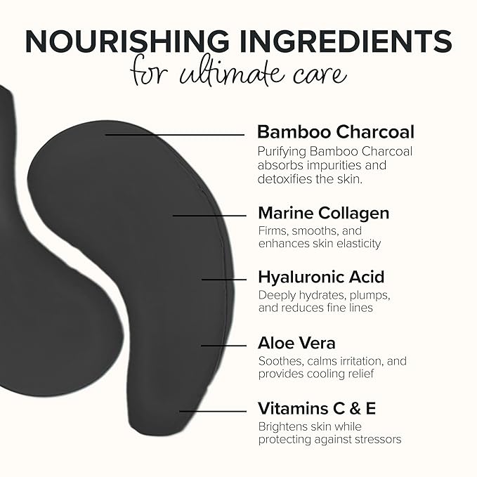 ToGoSpa, Bamboo Charcoal Under Eye Repair Mask, Collagen Under Eye Patches, Enriched With Ale Vera, Hyaluronic Acid, Lightens Skin Tone And Soothes Redness And Puffiness, Pack Of 6