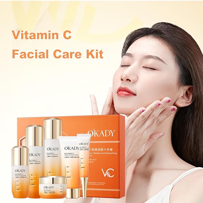 O'KADY Skincare Sets & Vitamin C ,Face Care Set for Women,Day & Night Skincare Gift with Cleanser, Toner, Serum, Eye Cream, Moisturizing Cream,Night Cream for Women Teen Girls Birthday(6 Pcs)
