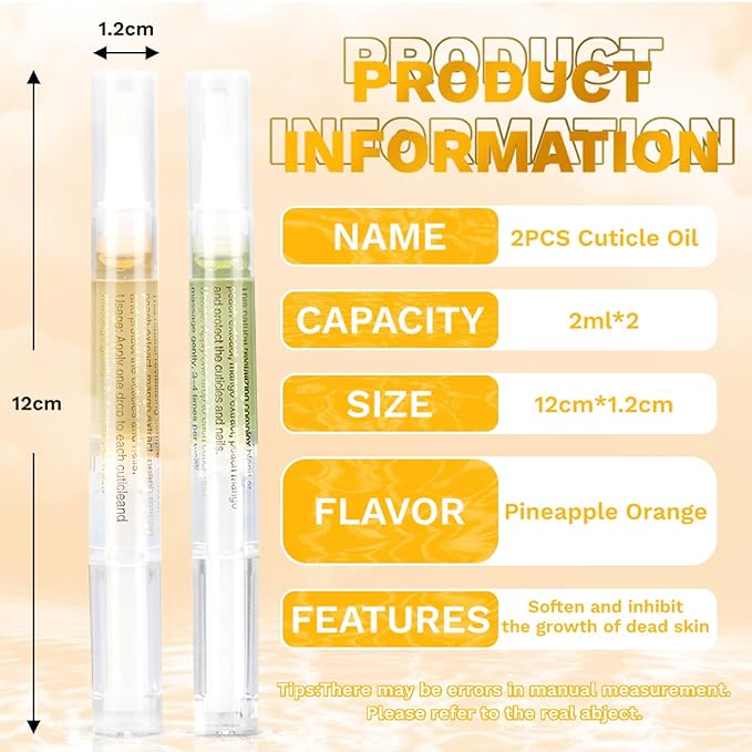 Meschett 2PCS Cuticle Oil Pens for Nail Care,Cuticle Revitalizer Oil Pen with Soft Brush,Cuticle Oil to Prevent Nail Cracking and Dry (Pineapple & Orange Flavor)
