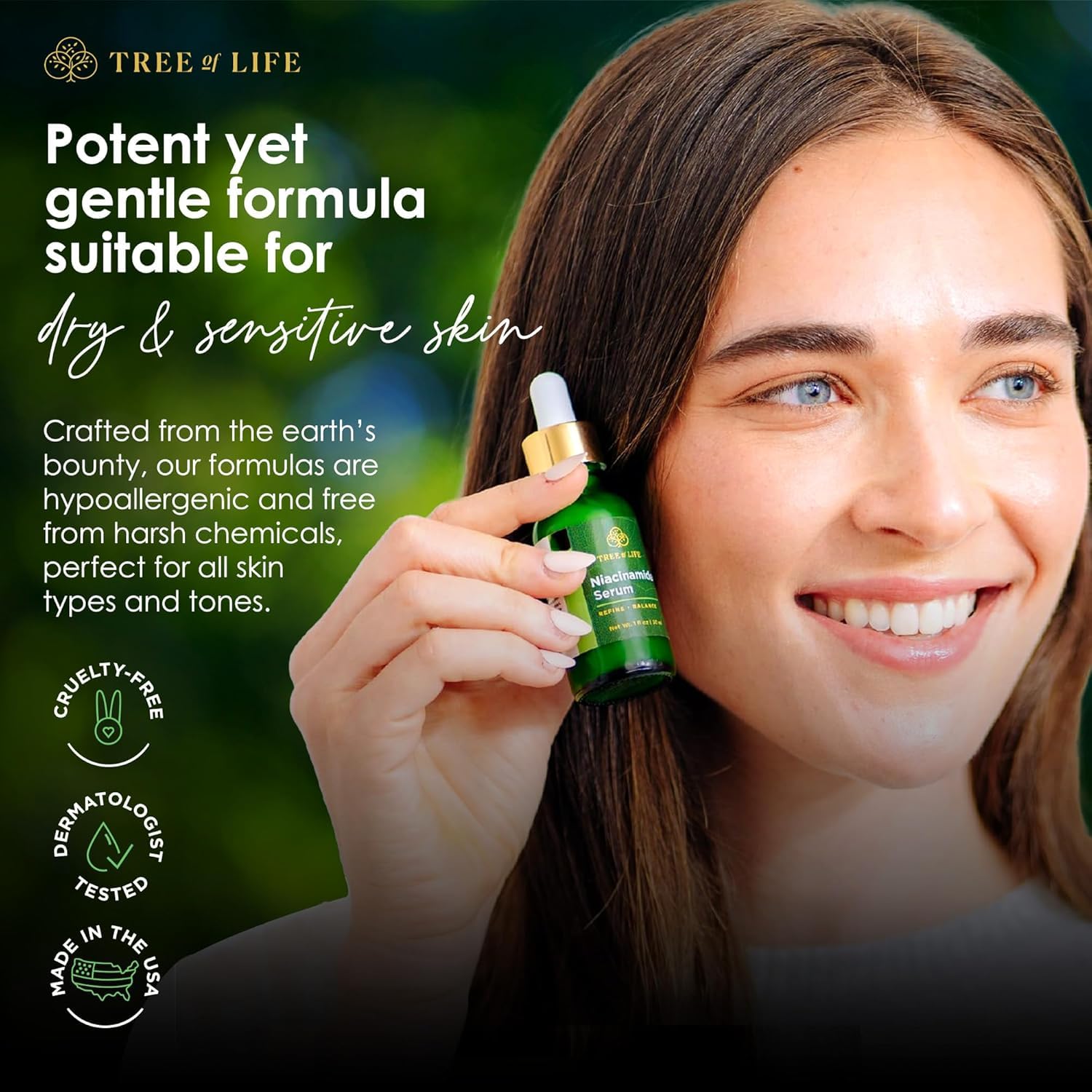 Tree of Life Beauty Niacinamide Vitamin B3 Serum, Hydrating Face Oil for Dark and Age Spots, Tightens Pores, Facial Serums for Sensitive Skin Care with Hyaluronic Acid and Vitamin E, 2 Fl Oz