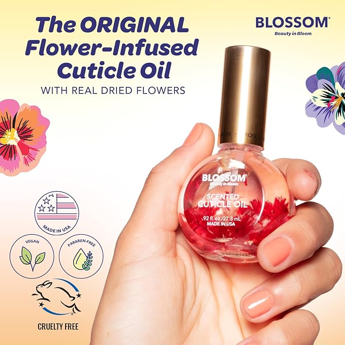 Blossom Cuticle Oil for Nails, Hydrating, Moisturizing, Gourmand Scented Nail Oil Cuticle Care, Infused with Real Flowers, Made in USA, 0.5 fl. oz, Almond Biscotti