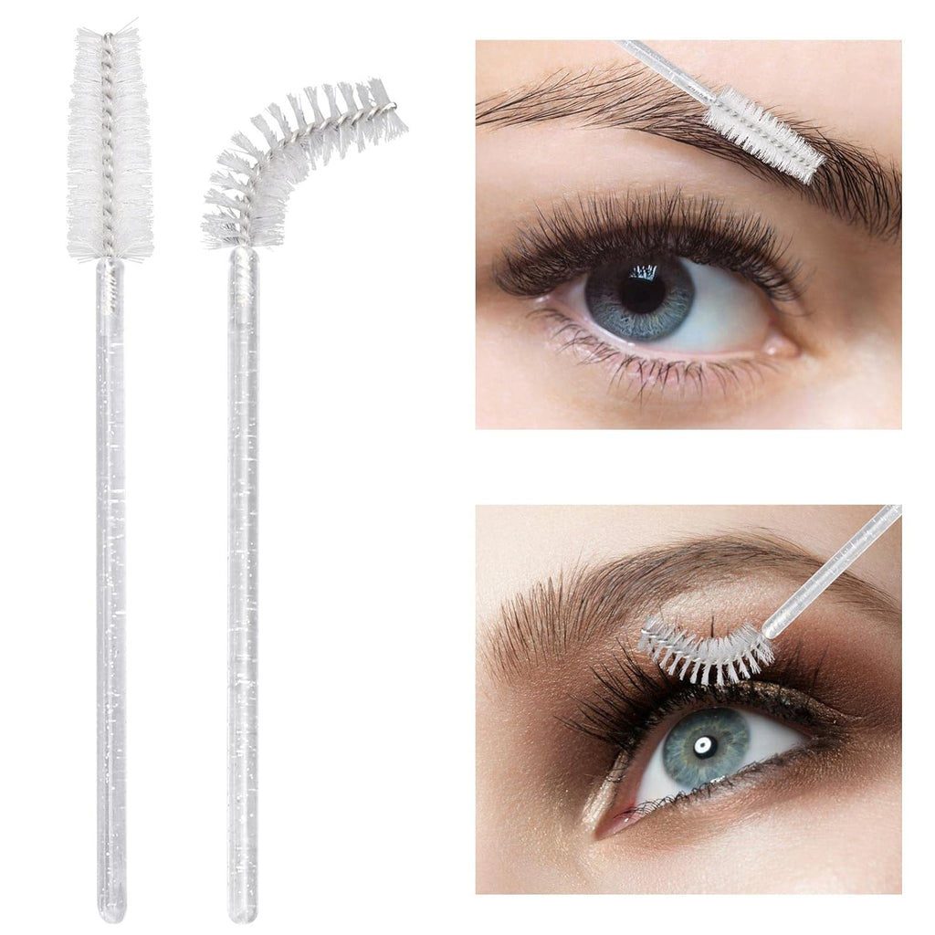 100 Pcs Disposable Mascara Wands, Crystal Eyebrow Spoolies Brush for Eyelash Extensions, Lash Brushes with Container (White)