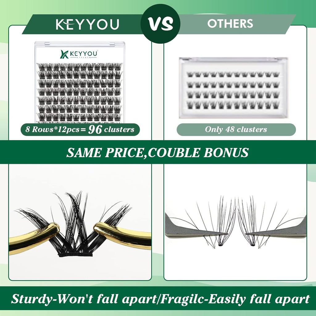 Lash Clusters,96 Pcs Cluster Lashes D Curl 14mm DIY Lash Extensions Eyelash Clusters,KEYYOU Volume Wispy Individual Lashes Soft&Comfortable Easy DIY at Home(Y06,D-14mm)