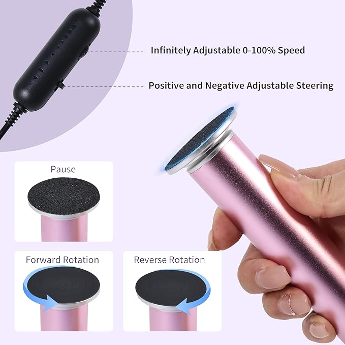 Professional 800RPM Electric Foot Callus Remover with 120pcs Sandpaper Discs, 4.8IN Aluminum Callus Remover for Feet, Stepless Speed Control Foot File for Dead Skin (Purple)