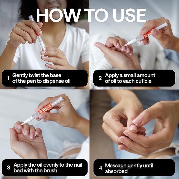 Cuticle Oil Pen 4-Pack – Nail Growth Oil and Strengthener with Jojoba, Almond & Vitamin E – Cuticle Care Oil for Nails & Cuticles – Nail Repair, Hardener & Moisturizer – Scented Nail Pens for Manicure