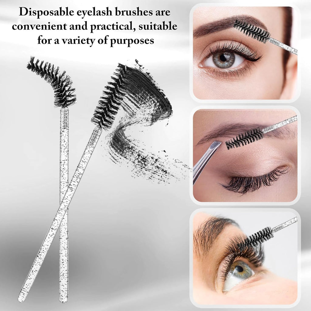 Skylety 1000 Pcs Disposable Mascara Wands Bulk Mascara Eyelash Brush Spoolies Makeup Applicator Eyelash Wands for Eye Lash Extension, Eyebrow Comb, 3.9 x 0.2 x 0.3 Inch (Black,Glitter)