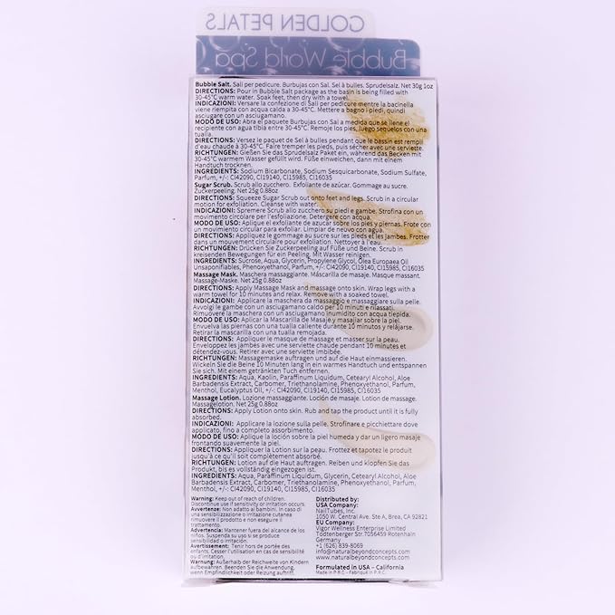 Pedicure Kit Foot Soak Set: Bubble Salt, Sugar Scrub, Massage Mask, Massage Lotion in a Box, 4 Step Foot Spa Kit for Dry Feet,Tired Feet (1 Set Golden Petals)