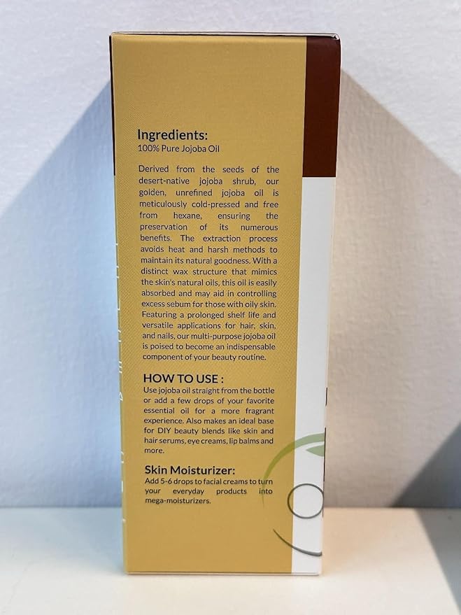 Organic Cold Pressed Jojoba Oil Reduce Wrinkles, Fine Lines & Dark Spots - Non-GMO, Vegan & Cruelty Free - Moisturizing Oil for Skin, Hair & Body - Suitable for Men & Women | 4fl oz (118 ml)