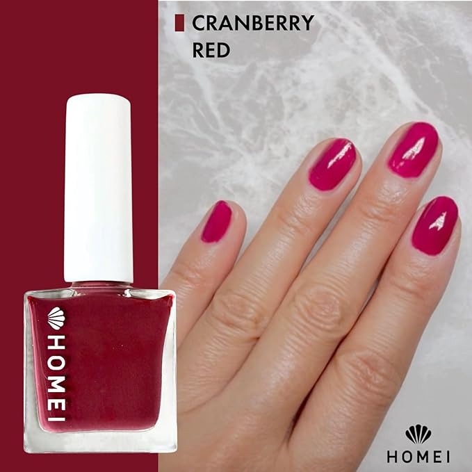 Nail Strengthener from Japan, Nail Hardener with Aloe Vera, Tea Tree Oil& Keratin for Healthy 5-in-1 Nail Solution Including Base Coat, Nail Color, Hardener, Top Coat & Nail Care, Cranberry Red