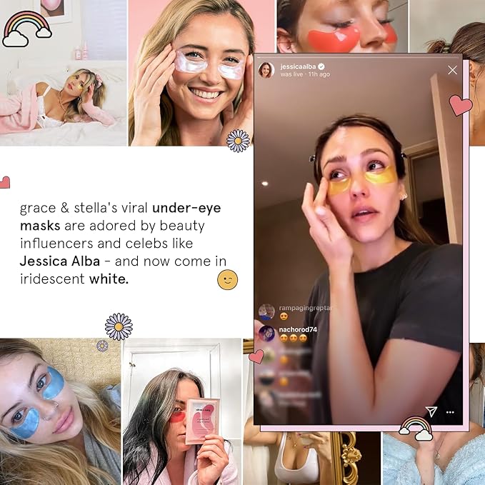 grace & stella Under Eye Patches with Peptides & Rice Extract - Firming Eye Masks for Dark Circles and Puffiness - Under Eye Mask for Firmer-Looking Skin - Vegan, Cruelty-Free (White, 6 Pairs)