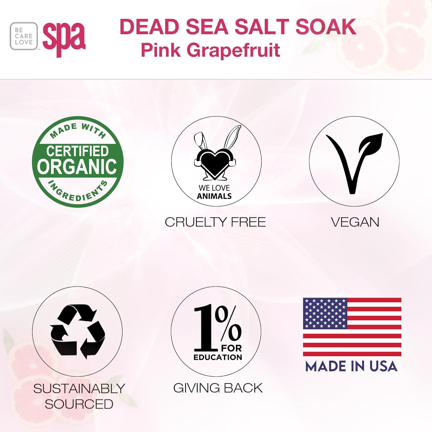 Be Care Love Spa: BCL SPA Energizing Pink Grapefruit Dead Sea Salt Soak with Organic Pink Grapefruit and Organic Argan Oil Made In USA 16 oz