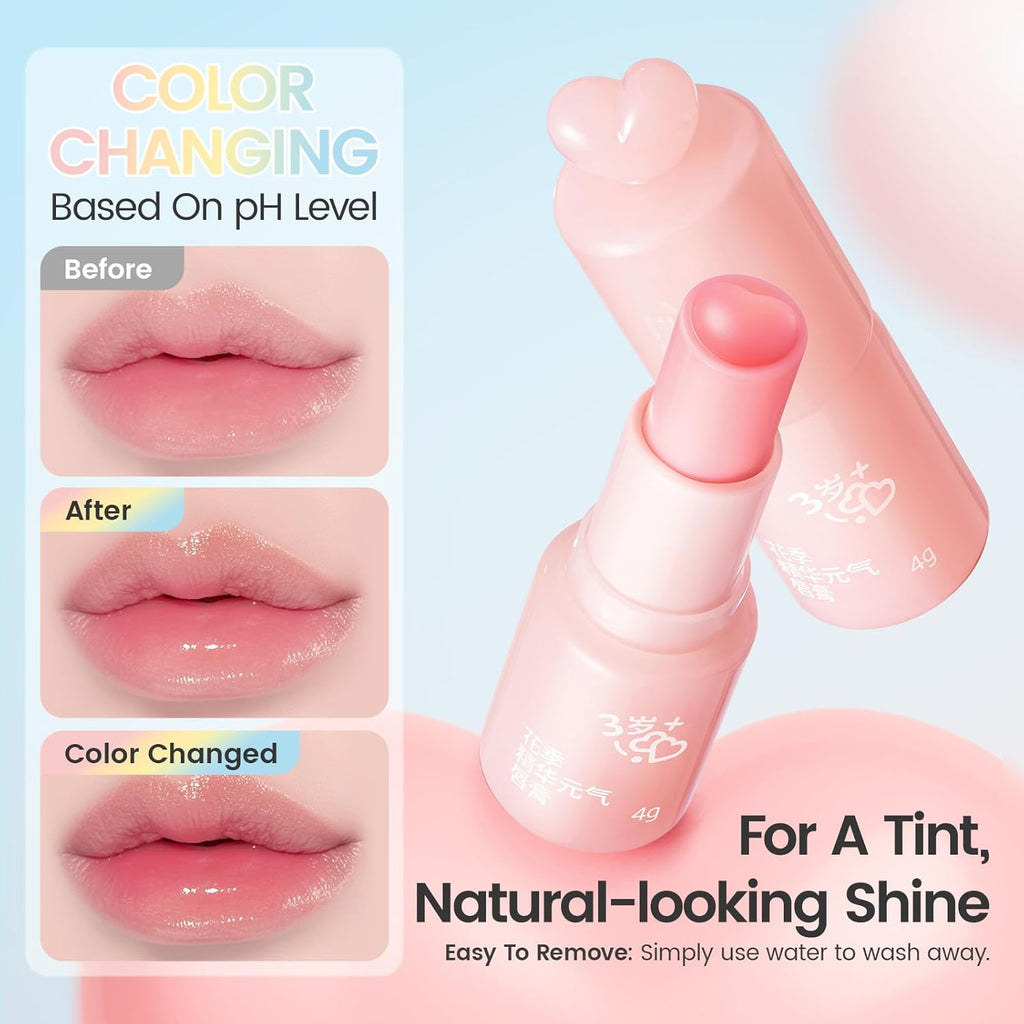 RUNBEN Color Changing Lip Balm for Kids, 24H Moisturizing & Hydrating for Chapped Lips, Safe & Non-toxic Tinted Lip Balm for Girls, Birthday Christmas Lipstick Gift for Kids