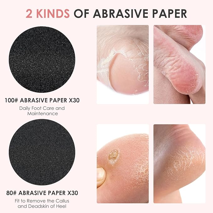 Electric Foot Callus Remover, Adjustable Speed with 60 Discs Callus Remover for Feet, Dead Skin Cracked Heels, Professional Electric Foot File for All (Pink)