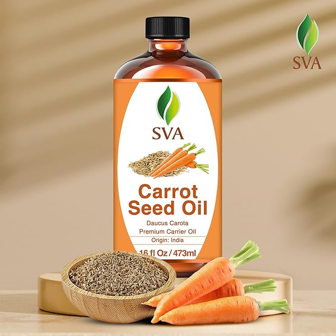 SVA Carrot Seed Oil - 16 Fl Oz – 100% Natural Cold Pressed Carrot Oil - for Face, Skin Care, Hair Care, Scalp Massage & Body Massage – Carrier Oil