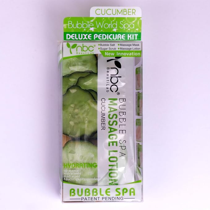 Pedicure Kit Foot Soak Set: Bubble Salt, Sugar Scrub, Massage Mask, Massage Lotion in a Box, 4 Step Foot Spa Kit for Dry Feet,Tired Feet(1 Set Cucumber)