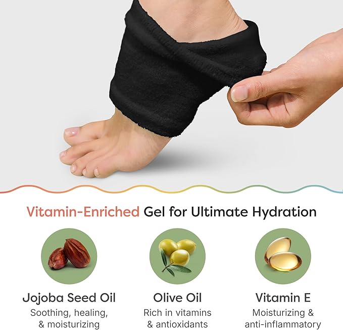 ZenToes Moisturizing Socks for Cracked Heel Treatment - Vitamin E, Olive Oil and Jojoba Oil Infused Heel Socks to Soften and Hydrate (Fuzzy Black, Regular)