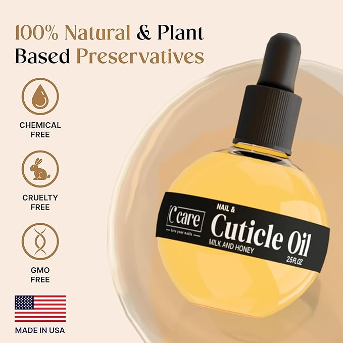C CARE Cuticle Oil For Nails - Milk and Honey Nail Oil - Repairs Moisturizes and Strengthens Nails and Cuticles Overnight - Dropper & Brush included - Large 2.5 oz bottle