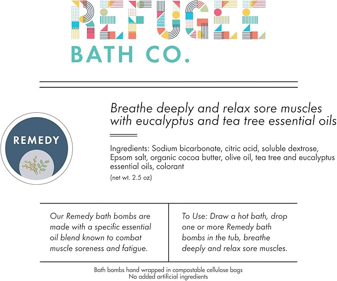 Variety Pack Bath Bombs Tea Tree and Eucalyptus Essential Oils Cocoa Butter Support Refugee Employment in USA (12 Pack)