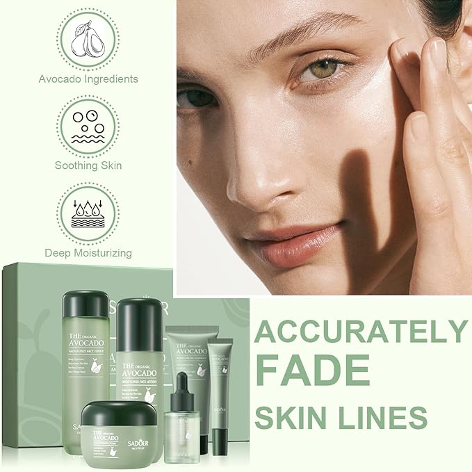 6pcs Avocado Skincare Set, Skin Care Gift Set with Facial Cleanser, Toner, Face Serum, Face Cream, Eye Cream For Hydrating Skin, Anti-Aging Skin For Women Teen Girls (Avocado)