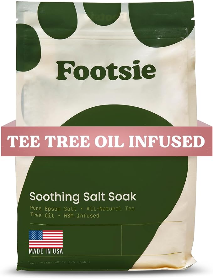 Footsie Soothing Tea Tree Oil Epsom Salt Soak - for Calluses, Aches & Pain, Athlete's Foot - Made in USA - Soothes Cracked Heels, Flaky Skin - 100% Organic, Pedicure Spa Salt - 48 Ounces