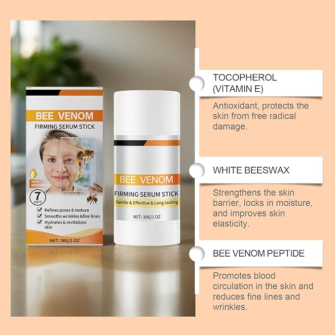 Bee Venom Firming Serum Stick - Advanced Anti-Wrinkle Lifting Cream,Deep Hydration,Restores Skin Elasticity,Suitable for All Skin Types(1pcs)