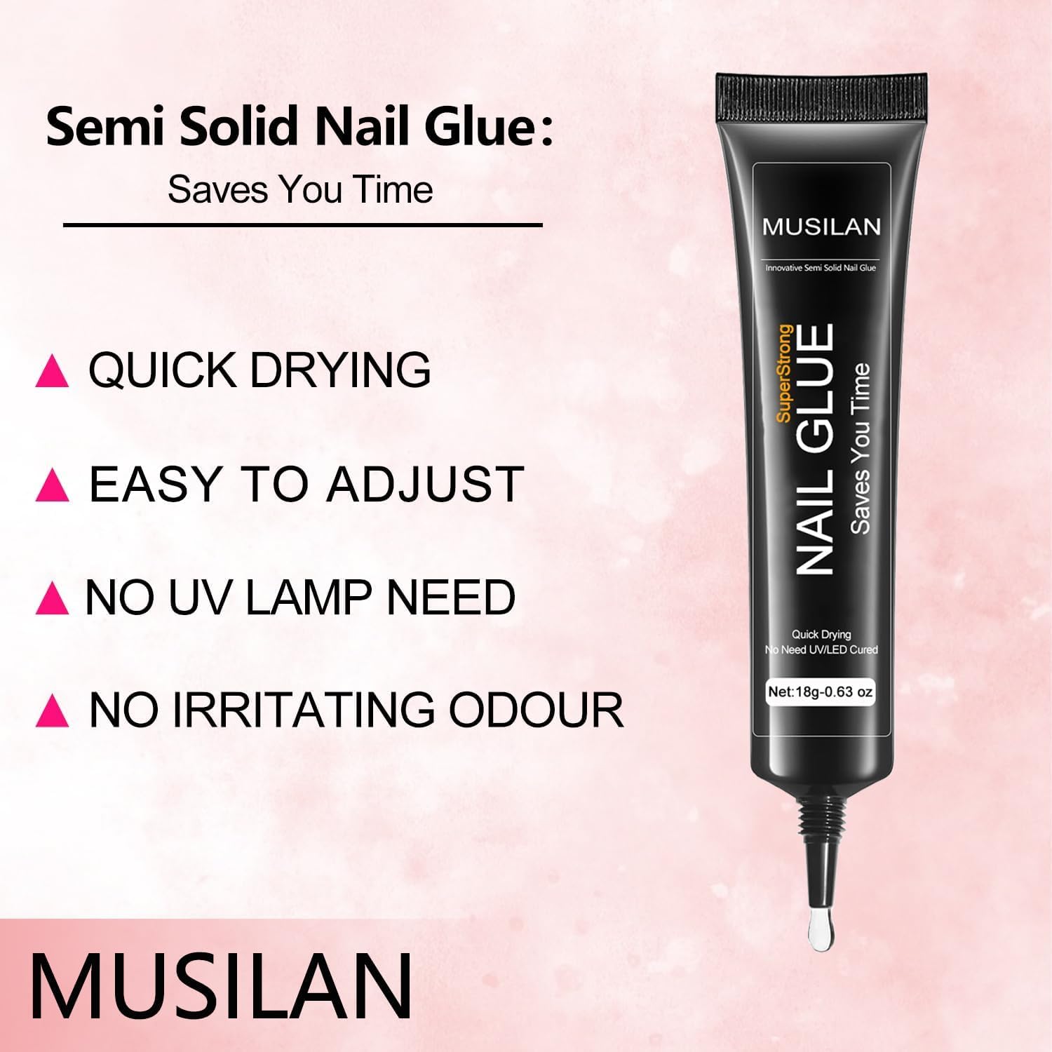 18g Semi Solid Super Strong Nail Glue for Press On Nails - No UV Lamp Needed Quick Drying & Long-Lasting Professional Solid Nail Glue Gel for Fake False Acrylic Nails Tip at Home DIY Manicure