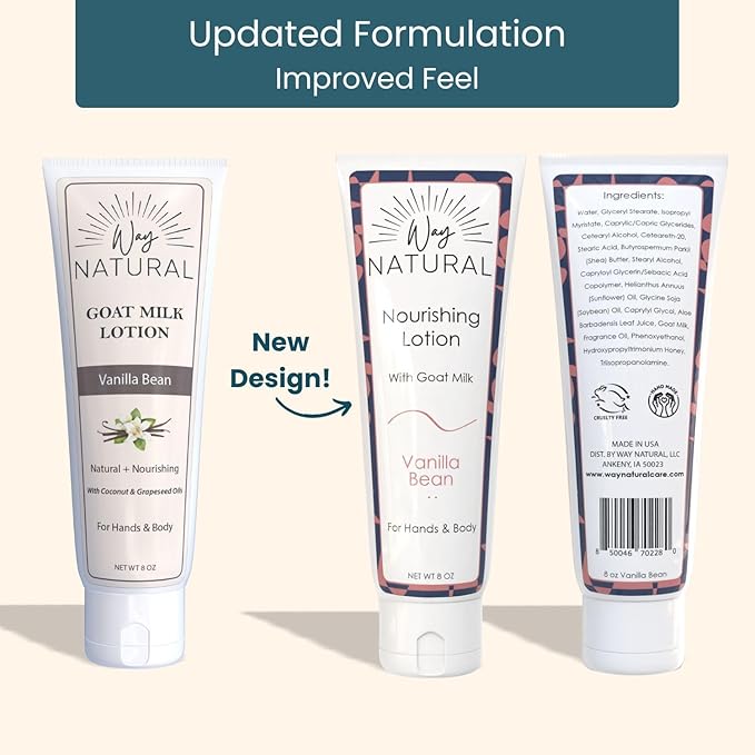 Goat Milk Lotion, Vanilla Bean (8oz) - Natural Hand & Body Lotion - Dry Skin Relief, USA Made - Goat Milk Hand Cream for Women & Men - w/Shea Butter & Aloe