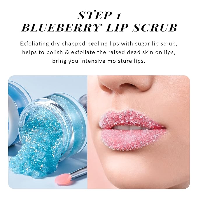 ANAI RUI Lip Therapy Set, Lip Scrub & Lip Mask, Overnight Moisturizing Lip Care Kit, Suagr Lip Exfoliator and Lip Sleeping Mask for A Soft Lips, Lip Gift Set for Dry, Chapped, Dark Lips, Blueberry