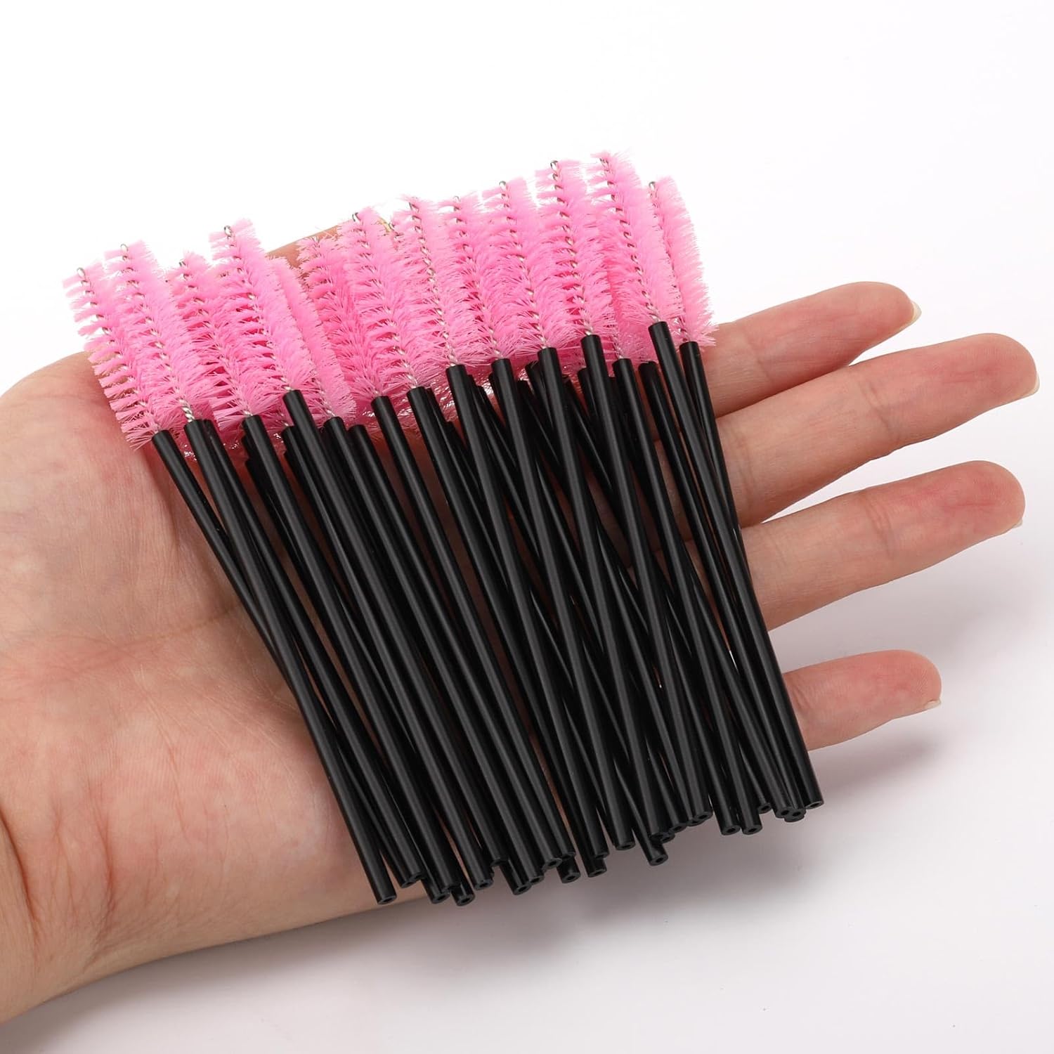 BTYMS 500 Pieces Disposable Mascara Wands Eyelash Brush Brow Brushes Applicators Lash Spoolies for Eye Lash Extension - Pink