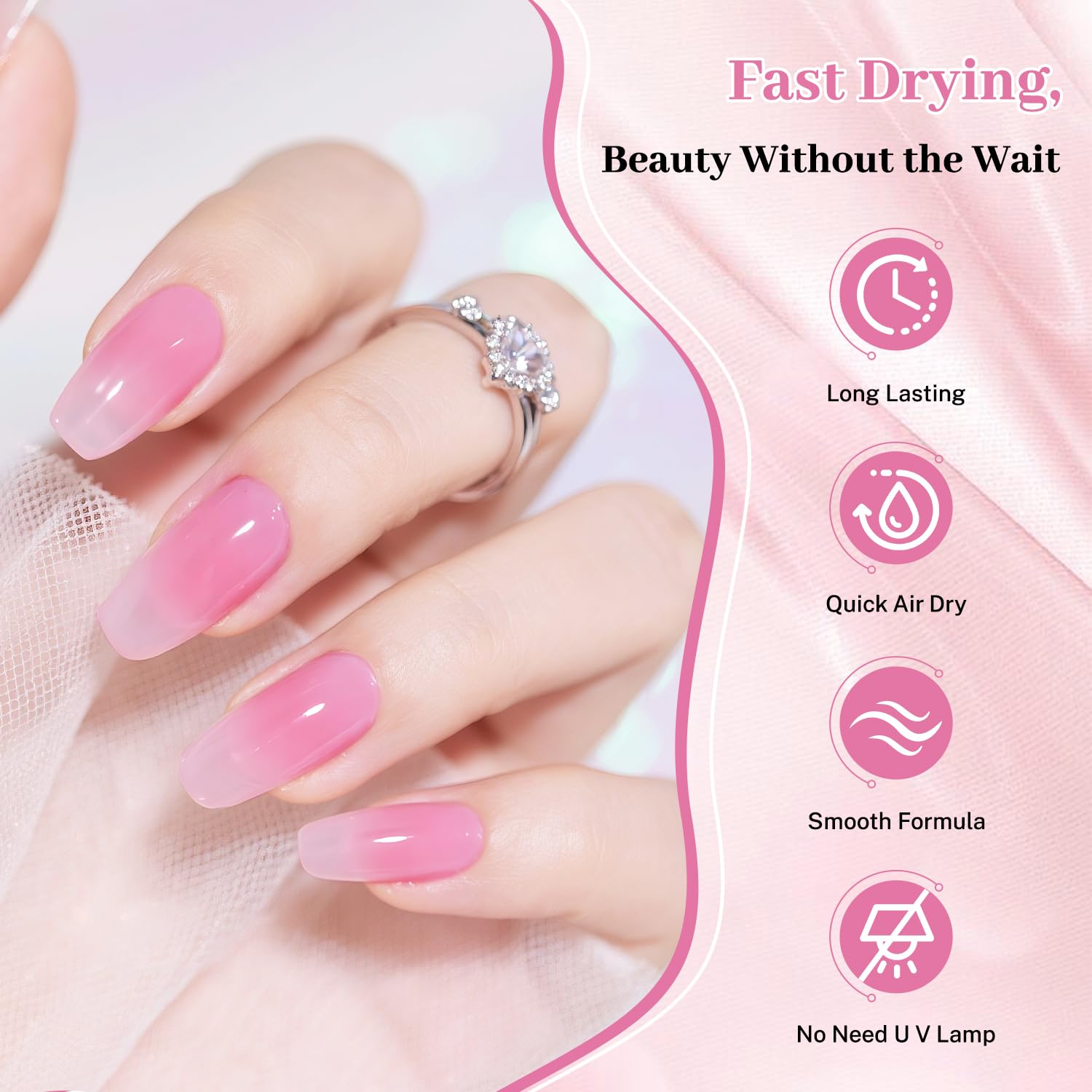 16.5ml Jelly Sheer Pink Nail Polish Large Volume Quick Dry Hot Pink Nail Polish, Long Lasting Shine, Fingernail Toenail Nail Art DIY Home Travel Nail Art Gift