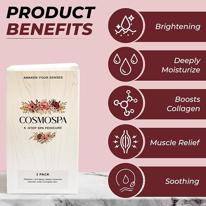 CosmoSpa Deluxe Six-Step Pedicure Set - 3 Pack, Premium Foot Care Kit for Ultimate Spa Experience at Home, Perfect for Relaxation and Rejuvenation (Green Tea & Honey)