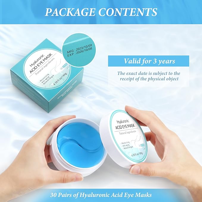 PITHER Under Eye Patches for Dark Circles, Eye Masks for Puffy Eyes Wrinkles Under Eye Bags Firmness 30 Pairs Skin Treatment Pads with Hyaluronic Acid and Collagen Women Men (Blue)