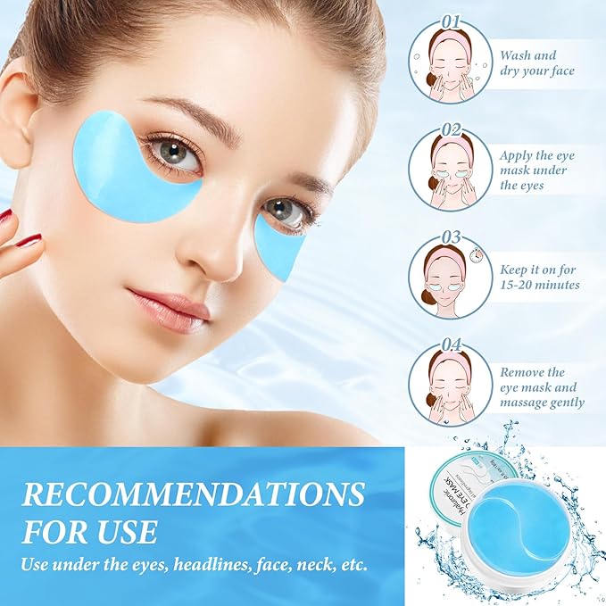 PITHER Under Eye Patches for Dark Circles, Eye Masks for Puffy Eyes Wrinkles Under Eye Bags Firmness 30 Pairs Skin Treatment Pads with Hyaluronic Acid and Collagen Women Men (Blue)