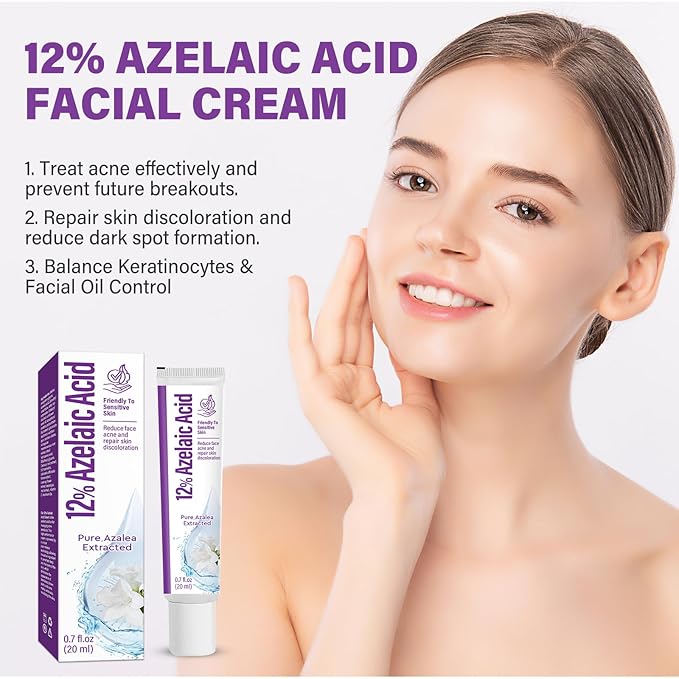 Azelaic Acid Serum, Azelaic Acid 12% Facial Cream, Hyaluronic Acid & Niacinamide for Redness Relief Face, Balance Excess Sebum, 20g