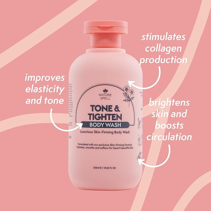 Nature Spell Tone & Tighten Skin Firming Gift Set – Body Wash, Sugar Body Scrub, & Body Cream - Skin-Firming Trio Infused with Hyaluronic Acid, Ginseng Extract & Plant Collagen