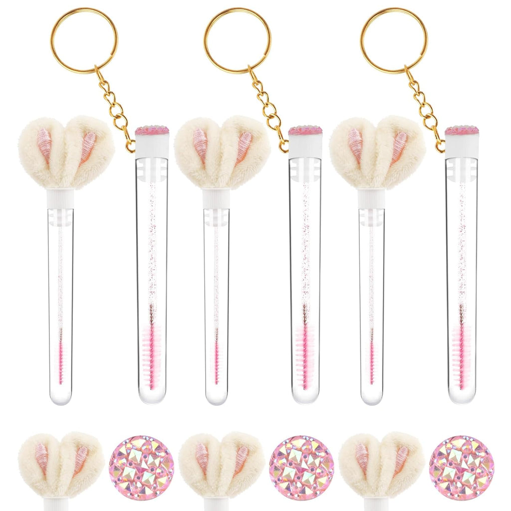 48 Pieces Disposable Mascara Wands Set,Include 24 pcs Disposable Crystal Lash Spoolies Brush and 24 Pieces Reusable Diamond keychain Empty Eyelash Brush Tubes for Women Girls Makeup Brush Kit