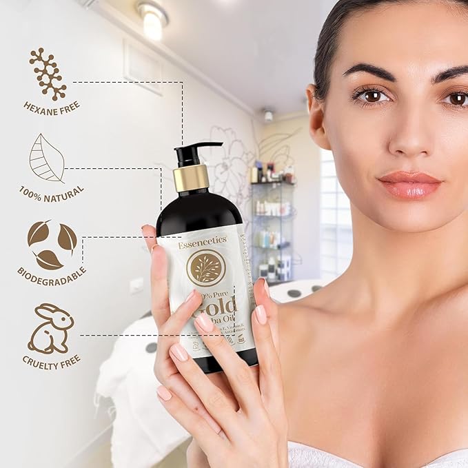 Organic Jojoba Oil 16 oz - 100% Pure & Natural Jojoba Massage Oil for Hair, Skin, Body, & Face - Natural Cold Pressed Unrefined - Hexane Free Massage Oil for Massage Therapy & Date Night