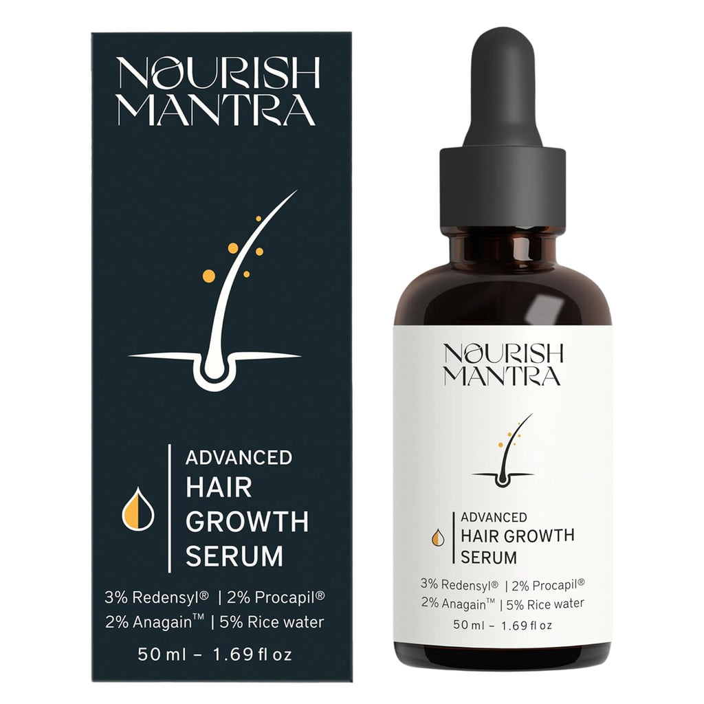 Nourish Mantra Advanced Hair Growth Serum 50ml, 3% Redensyl, 2% Anagain, 2% Procapil, 5% Rice Water, Promotes Hair Regrowth, Anti Thinning & Hair Loss Treatment,Rapid Hair Growth Serum for Women & Men