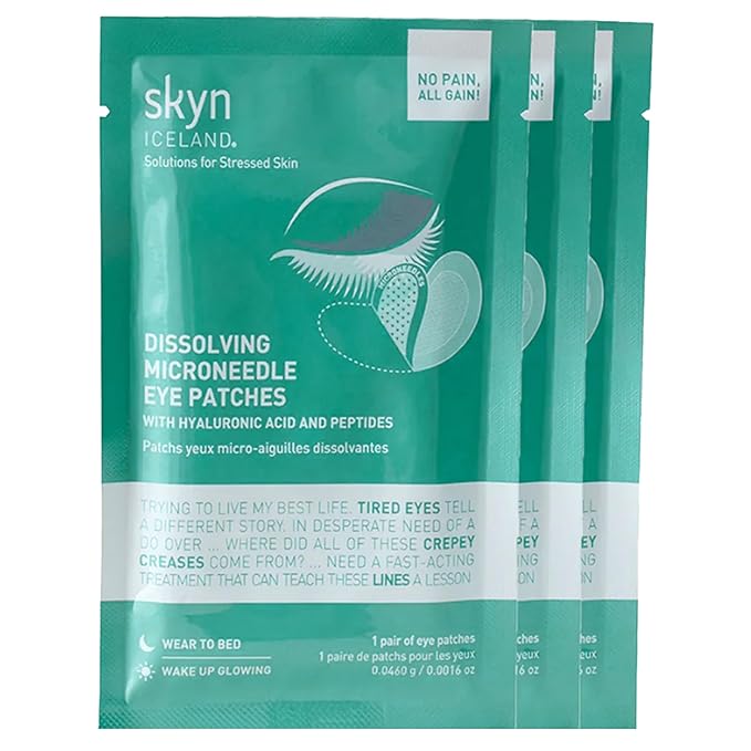 skyn ICELAND Dissolving Microneedle Under Eye Patches with 39% Hyaluronic Acid & Peptides No-Slip Eye Masks for Firming Wrinkles & Fine Lines, 3 Pairs