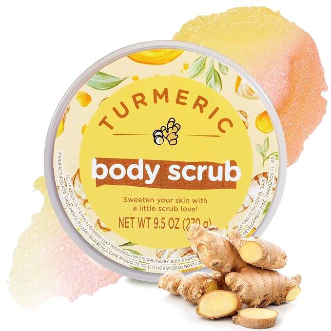 Turmeric Body Scrub, Turmeric Scrub for Private Area, Sugar Scrub for Body, Exfoliating Body Scrub for Smooth and Moisturized Skin, Natural Gifts for Women, 9.52oz