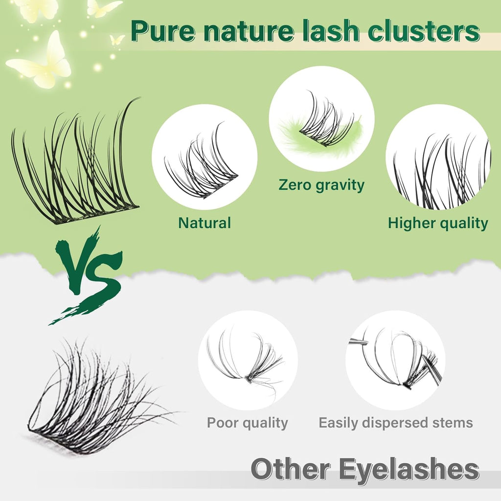 KEYYOU Natural Lash Clusters Kit 144Pcs DIY Lash Extension Kit Wispy Eyelash Extensions Kit D Curl 10-12MIX with Bond and Seal and tweezers with Thin Lash Band(KIT-N05-D-10-12MIX)