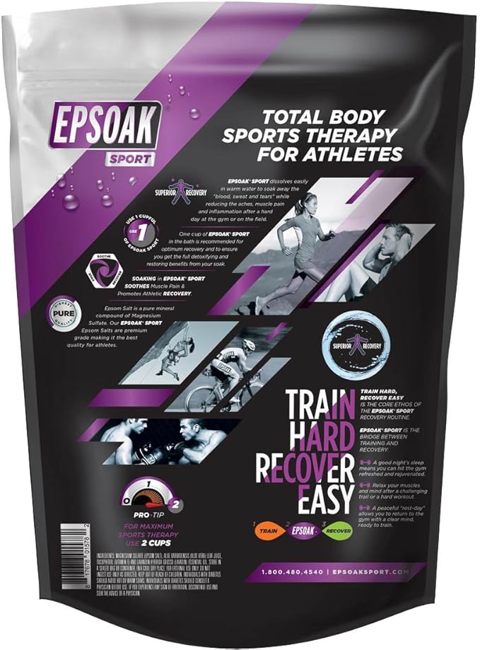 Epsoak Sport Lavender Epsom Salt for Athletes - 5 lbs. Soothing Therapeutic Soak with Lavender Essential Oil