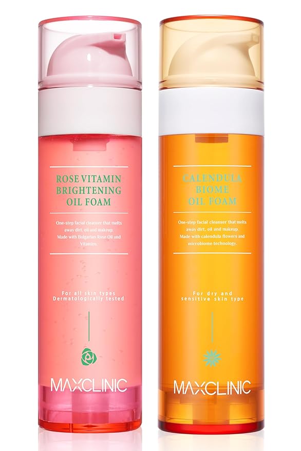 [K-Beauty] Rose Vitamin + Calendula Biome Oil Foam Gift Set | Daily Face Wash Oil Based Cleanser to Foam | Korean Skin Care Oil Cleanser for Dry Sensitive Skin | Face Cleanser Bundle