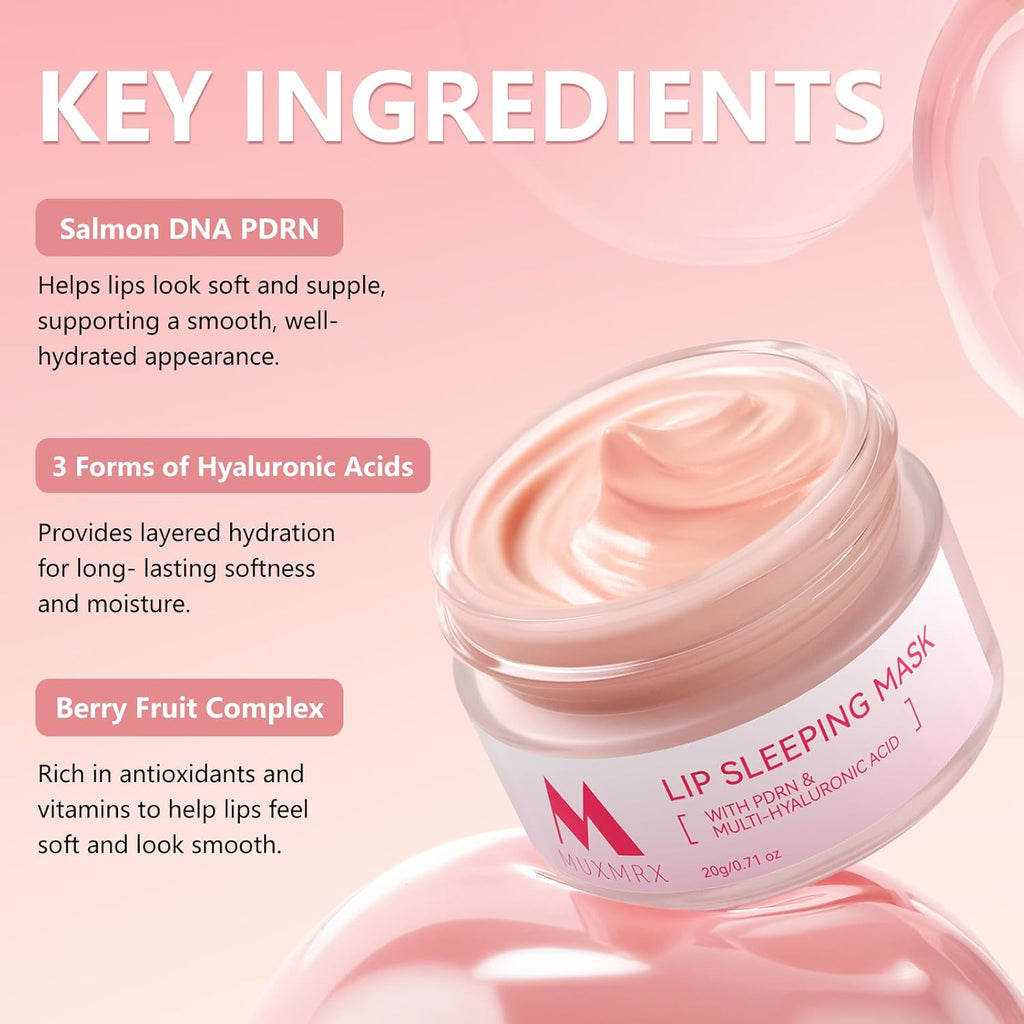 PDRN Lip Sleeping Mask, Salmon PDRN, 3 Hyaluronic Acid, Coconut Oil & Antioxidants, Softer Lips, Long-lasting Moisture, Lip Mask Overnight for Exfoliating & Dry Lips, Korean Skincare 0.71oz