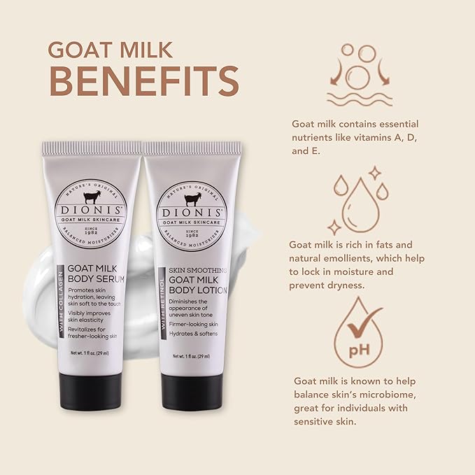 Dionis Body Treatment Goat Milk Duo - Body Lotion with Retinol and Body Serum with Collagen For Smoother and Younger Skin