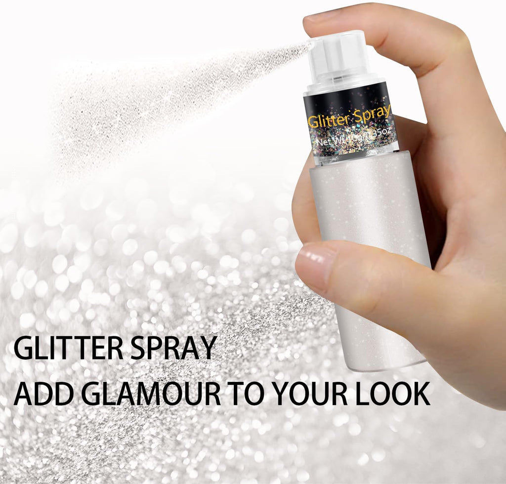 Hair and Body Glitter Spray, Holographic Glitter Highlighter Powder Spray, Unscented Hair Clothes Glitter Highlighter, Loose Glitter Spray Shimmer Powder Festival Rave Accessories, 10g (02 Peal White)